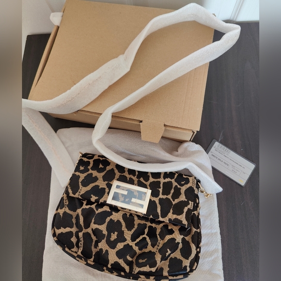 Fendi Handbags - Fendi Brown Fendista Leopard Print Canvas Crossbody Bag